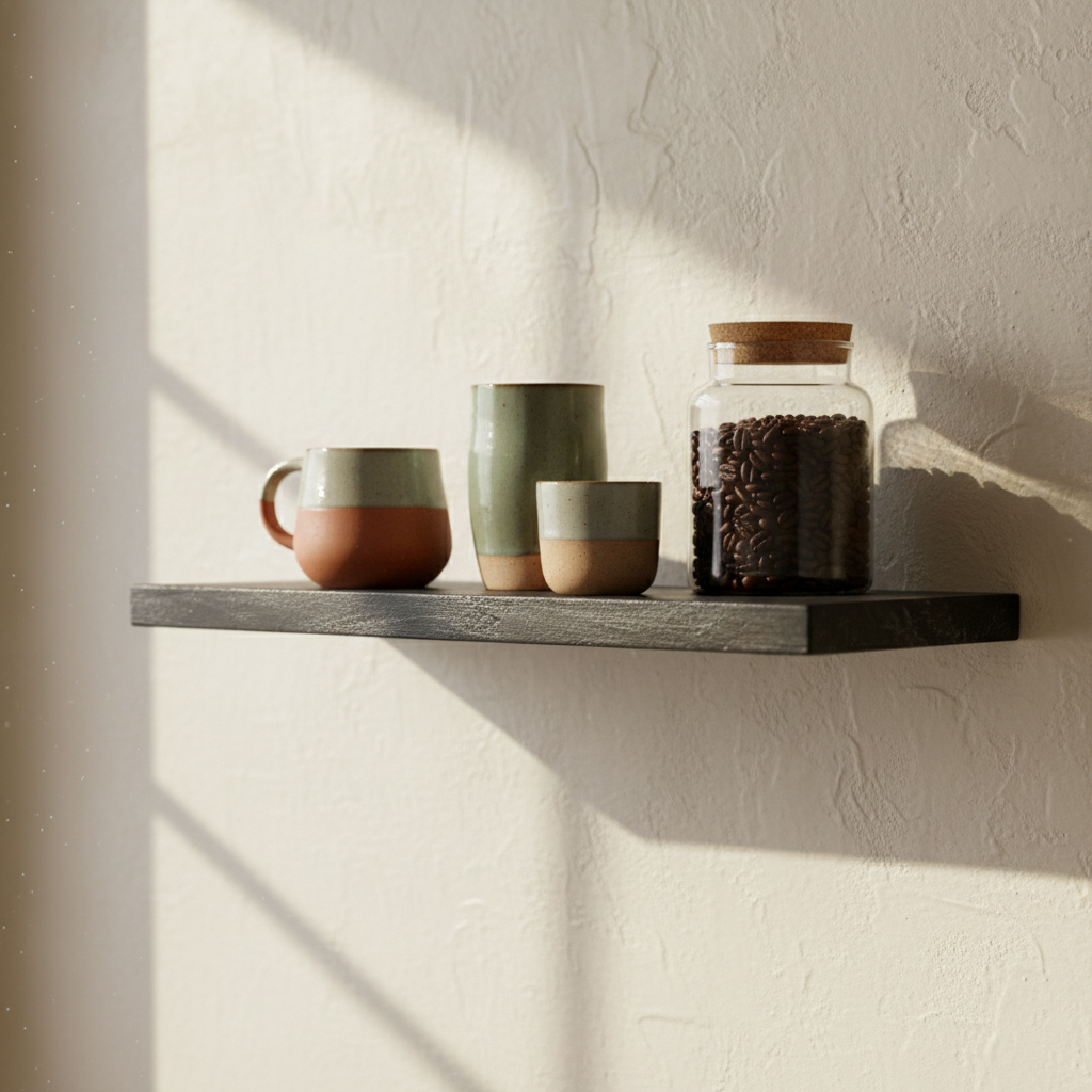 Black floating wall shelf - FSC-recycled wood - 80x18x3.8 cm - Image 4