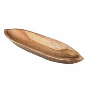 Ciotola in legno di teak 45 x 13 cm, a forma di barca, prodotto naturale unico realizzato in legno di teak massello.