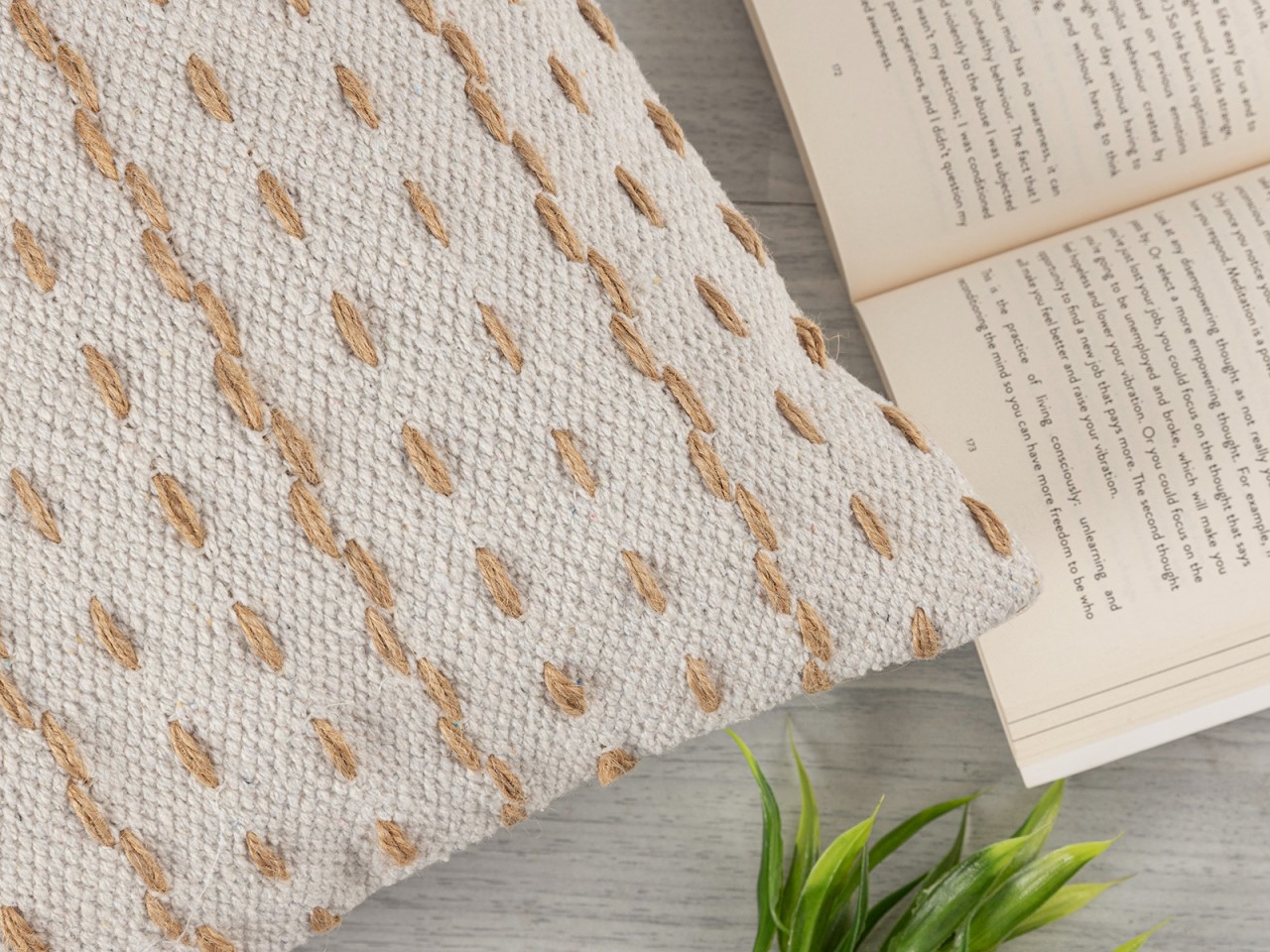 Decorative cushions 40x40 cm set of 2 sofa/throw pillows cotton and jute natural - Image 6