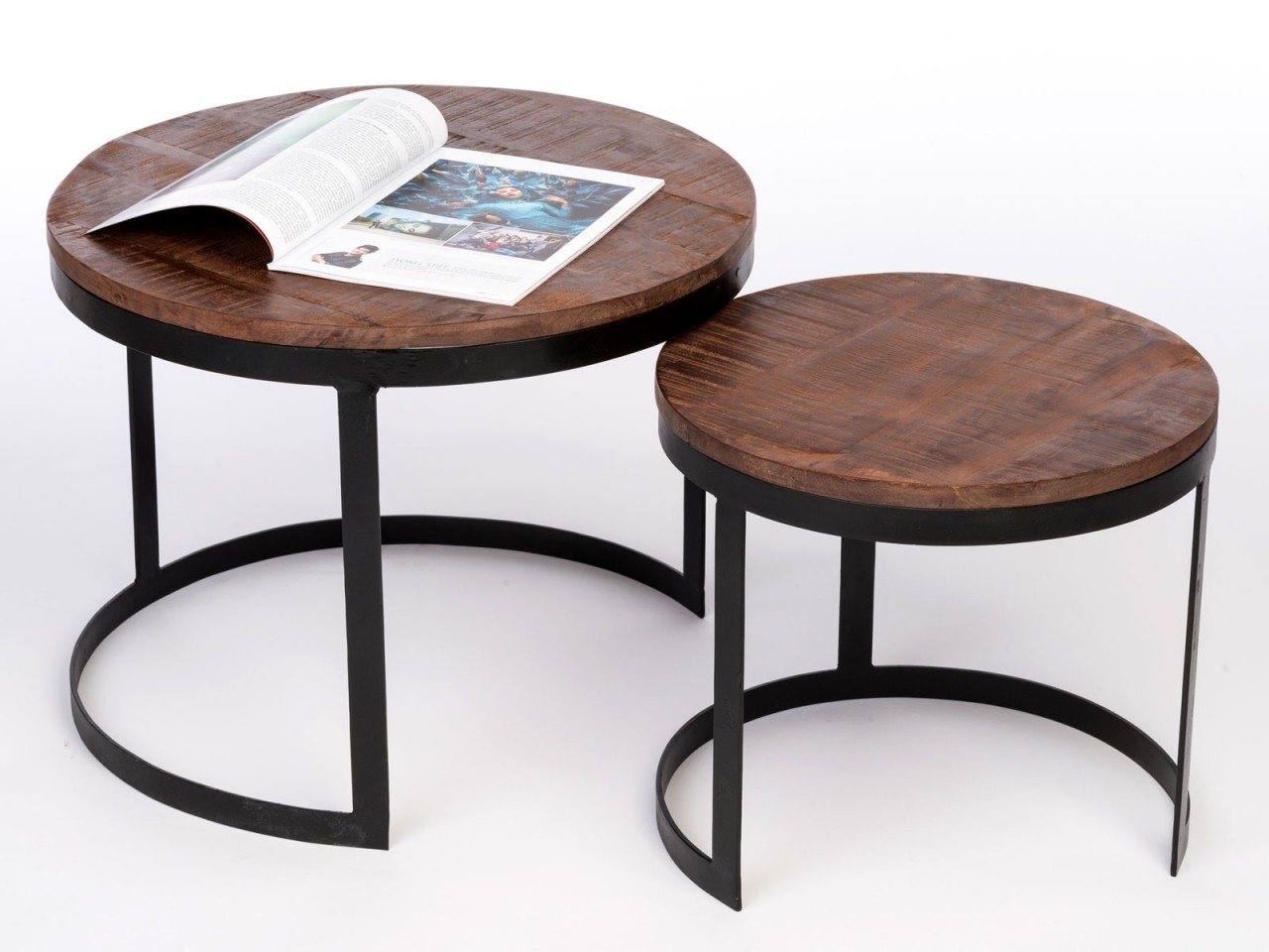 2-piece coffee table set, round Austin side tables for living room, metal frame, antique silver or black - Image 9
