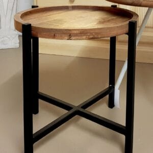 Side Table Ø 46 X H 45 Cm, Round Omaha Living Room/Coffee Table, Metal Frame, Antique Silver/Black
