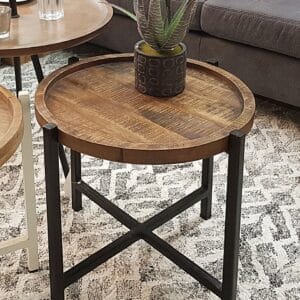 Side Table Ø 46 X H 45 Cm, Coffee/Living Room Table, Round, Omaha, Metal Frame In Antique Silver/Black