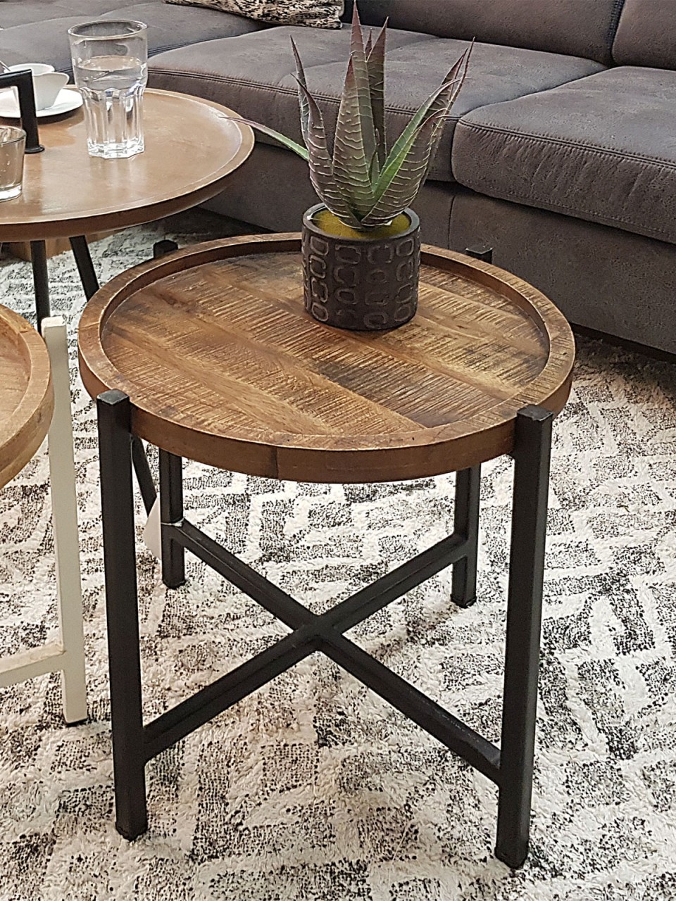 Side table Ø 46 x H 45 cm, coffee/living room table, round, Omaha, metal frame in antique silver/black