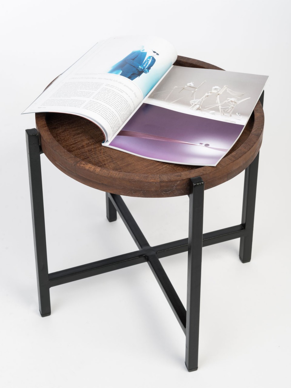 Side table Ø 46 x H 45 cm, coffee/living room table, round, Omaha, metal frame in antique silver/black - Image 3