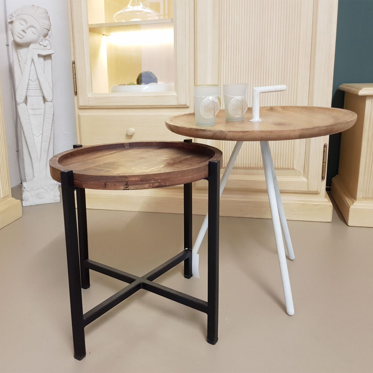 Side table Ø 46 x H 45 cm, coffee/living room table, round, Omaha, metal frame in antique silver/black - Image 7