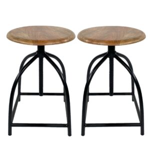 Set of 2 Liverpool swivel bar stools, height-adjustable, wood and metal frame