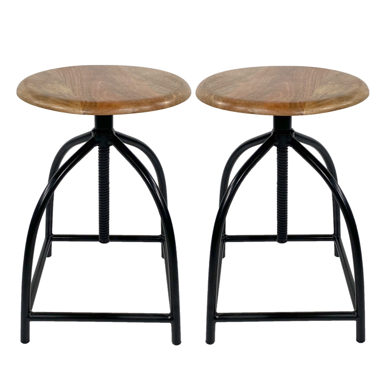 Set of 2 Liverpool swivel bar stools, height-adjustable, wood and metal frame