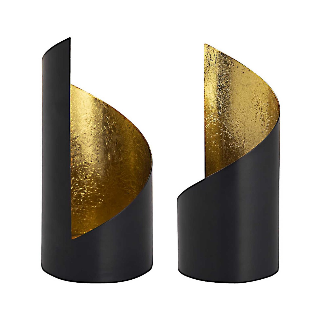 2-piece Kevin tealight holder set, cylindrical, matte black with gold-plated interior - Image 4
