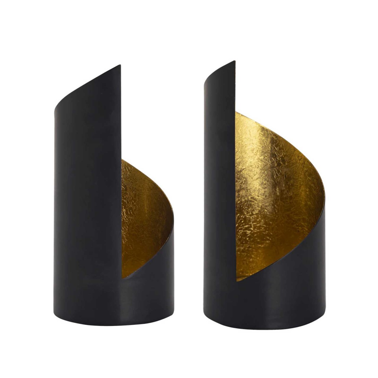 2-piece Kevin tealight holder set, cylindrical, matte black with gold-plated interior - Image 5