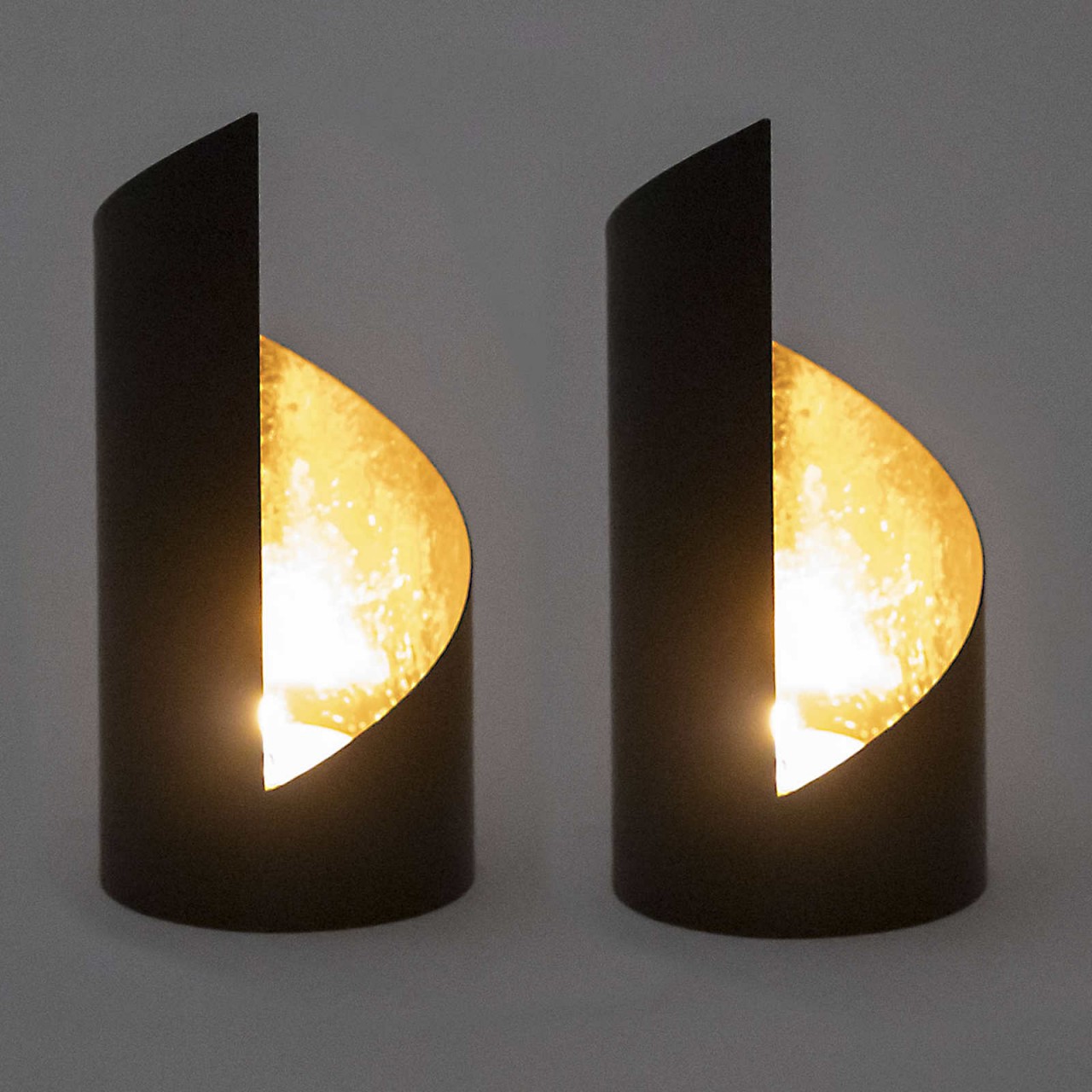 2-piece Kevin tealight holder set, cylindrical, matte black with gold-plated interior - Image 6