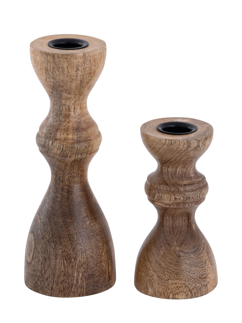 Set of 2 Taper Candle Holders, Round, H20 / 13 x 6 cm, Mango Wood - Image 2