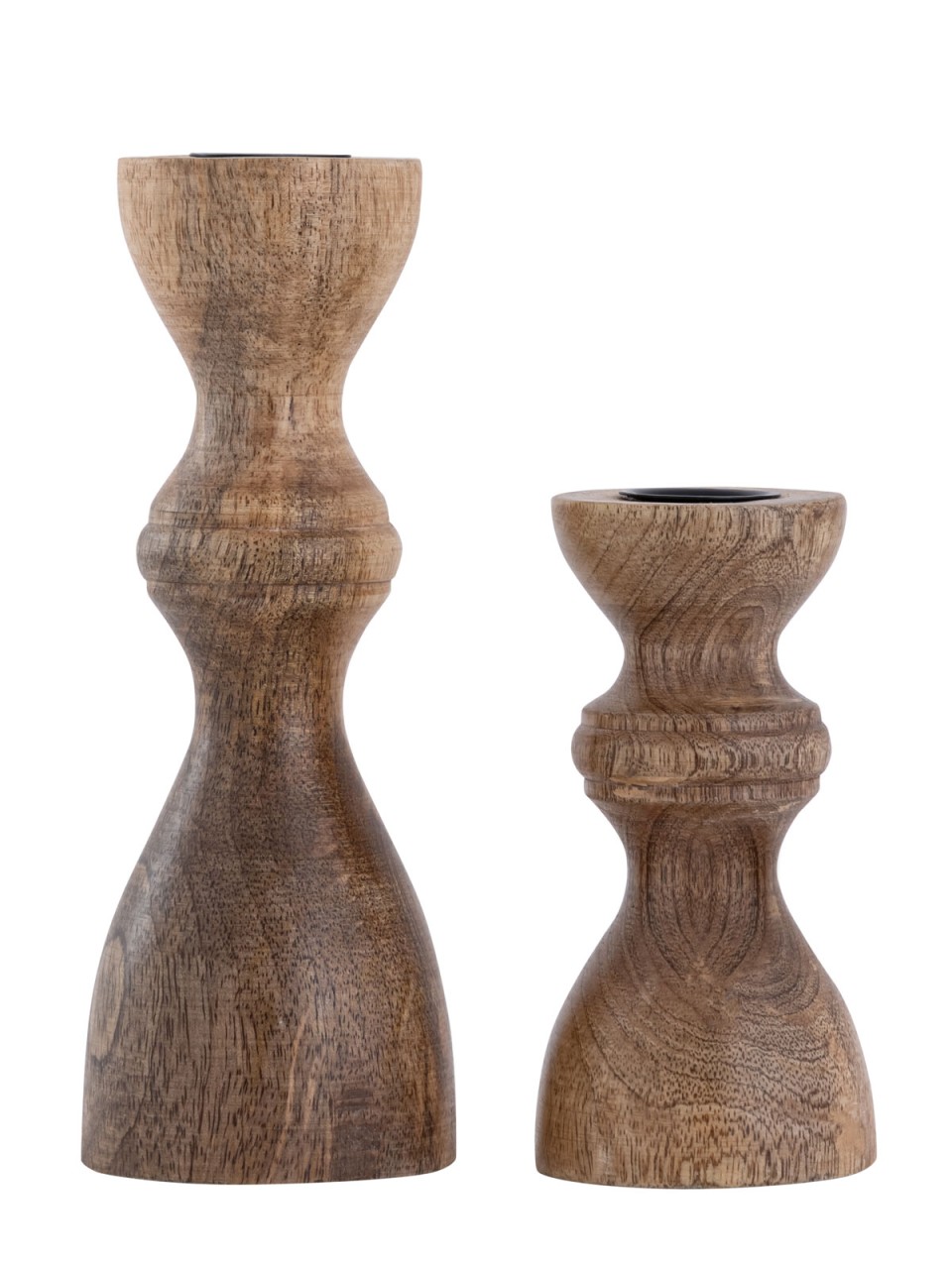 Set of 2 Taper Candle Holders, Round, H20 / 13 x 6 cm, Mango Wood - Image 3