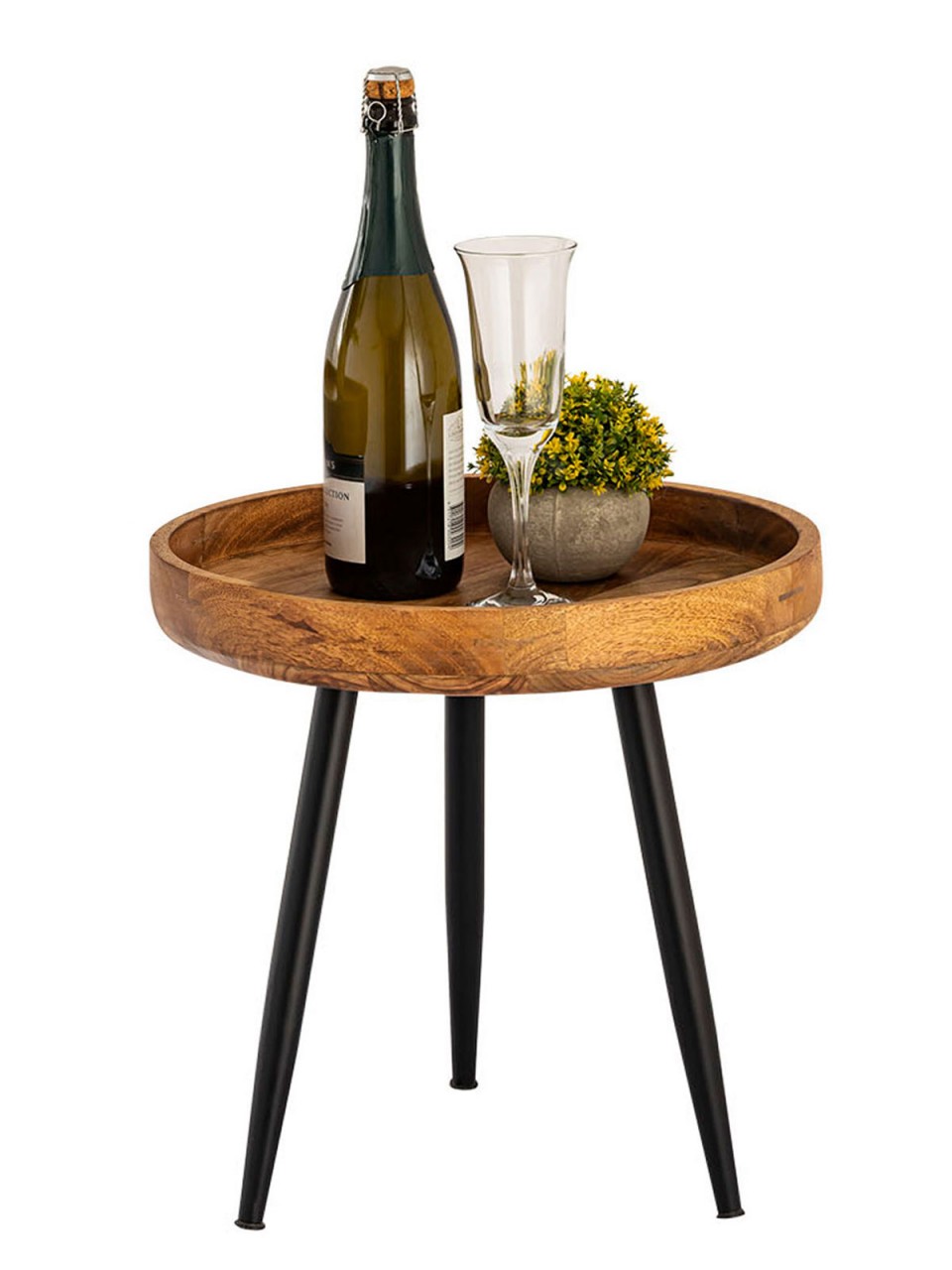 Round wooden side table Ø 40 or 50 cm, Vancouver living room coffee table, matte black metal legs
