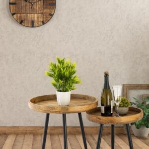 Round Wooden Side Table Ø 40 Or 50 Cm, Vancouver Living Room Coffee Table, Matte Black Metal Legs
