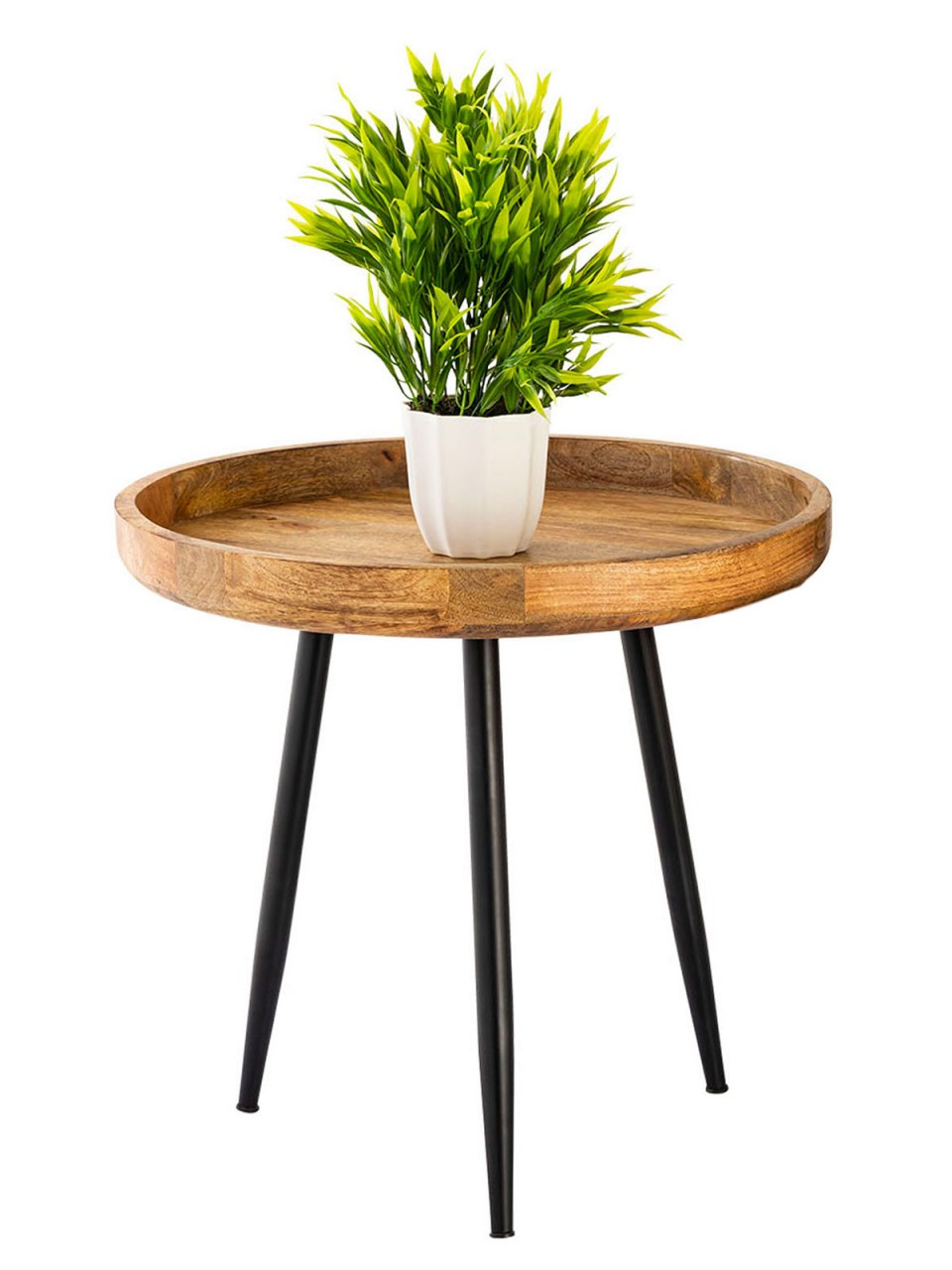 Round wooden side table Ø 40 or 50 cm, Vancouver living room coffee table, matte black metal legs