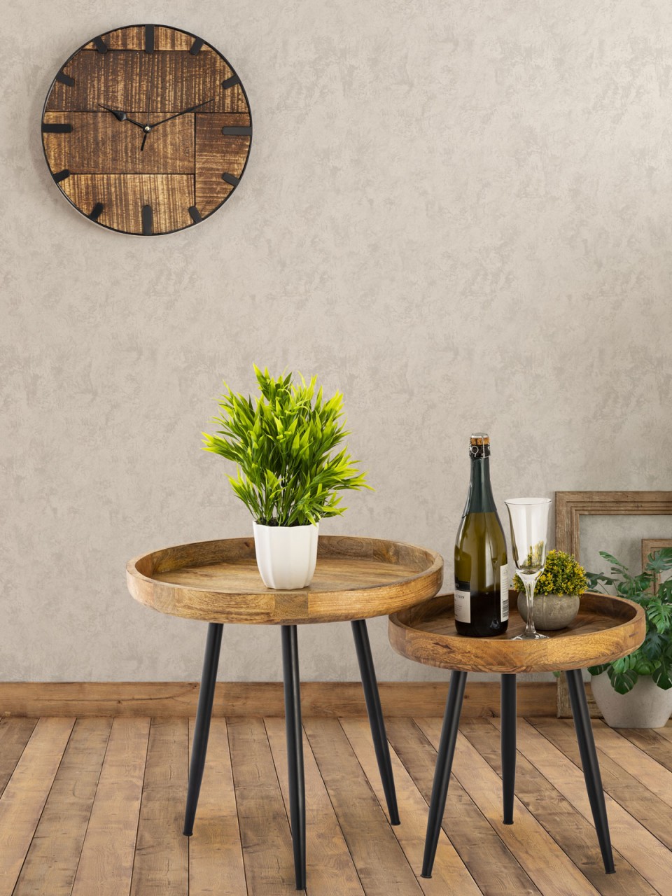 Vancouver round wooden side table Ø 40 or 50 cm, second choice — living room coffee table with matte black legs - Image 3