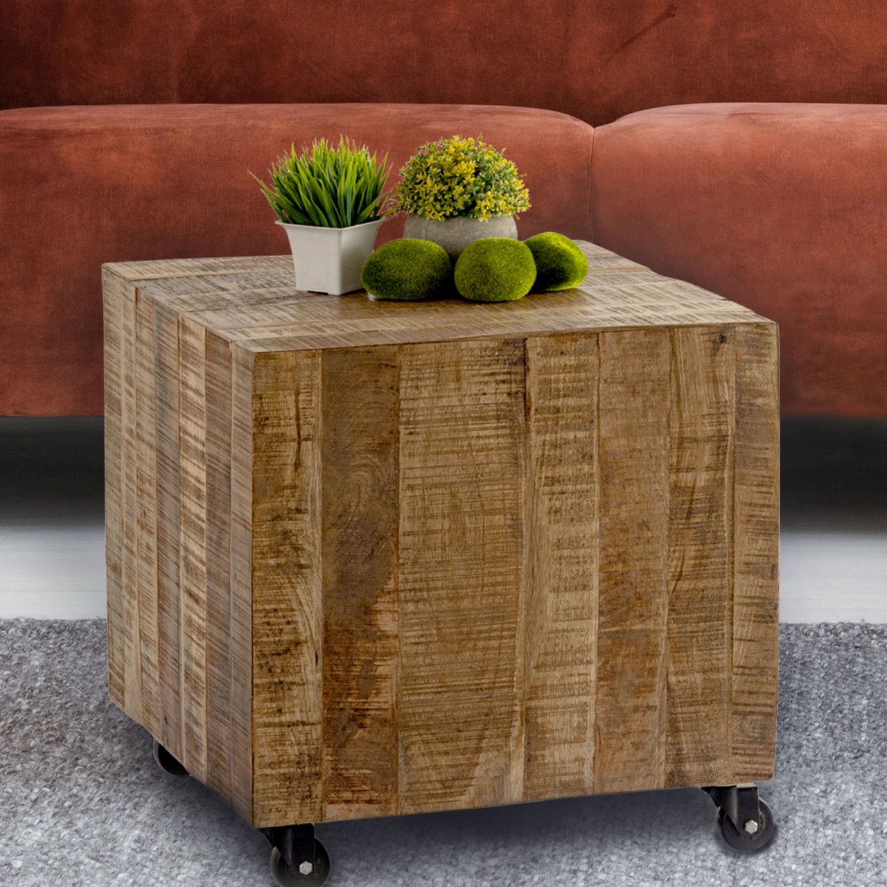 Square coffee table 45 x 45 x 45 cm side table plant stand sustainable reclaimed mango wood