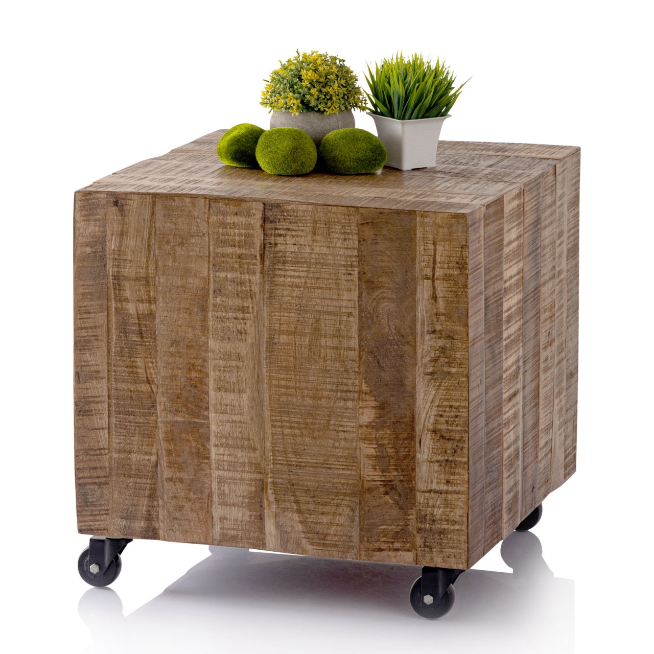 Square coffee table 45 x 45 x 45 cm side table plant stand sustainable reclaimed mango wood - Image 2
