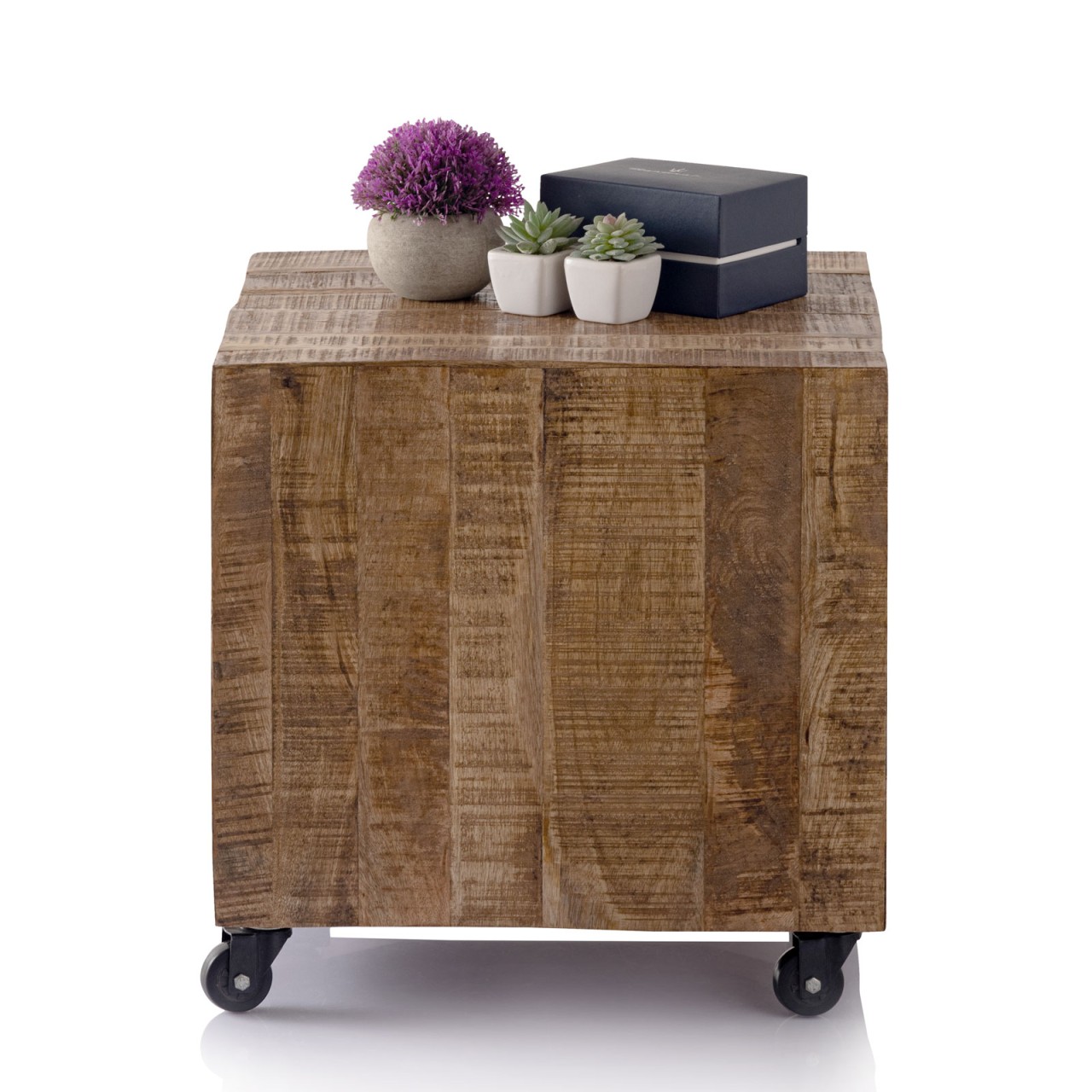 Square coffee table 45 x 45 x 45 cm side table plant stand sustainable reclaimed mango wood - Image 3