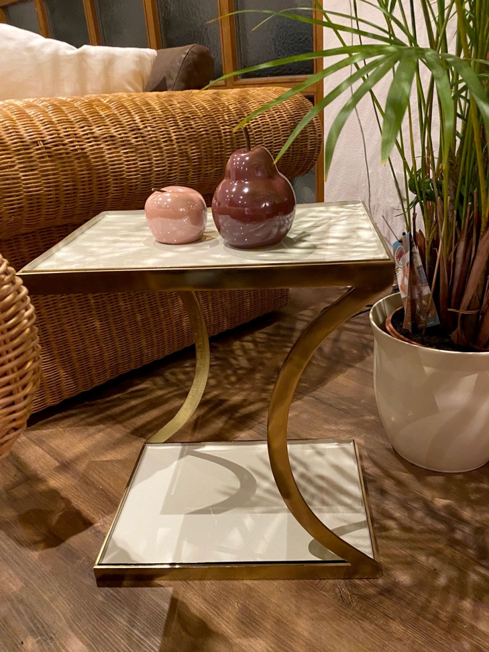 Side table decorative table, square 40 x H 45 cm, lamp table/sofa table Eden, metal, gold and enamel