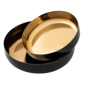Set Of 2 Round Decorative Snack Bowls, Ø 22/18 Cm — Glamorous, High-Quality Gold Metal With Enameled Interior