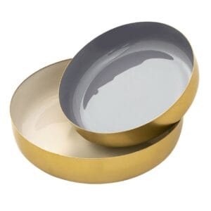 Set Of 2 Round Decorative Snack Bowls, Ø 22/18 Cm — Glamorous, High-Quality Gold Metal With Enameled Interior