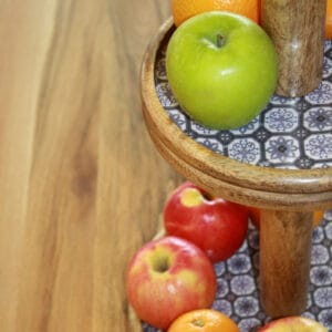 Two-Tier Serving Stand Ø 30 Cm, Mango Wood With Ceramic Decoration, Food-Safe