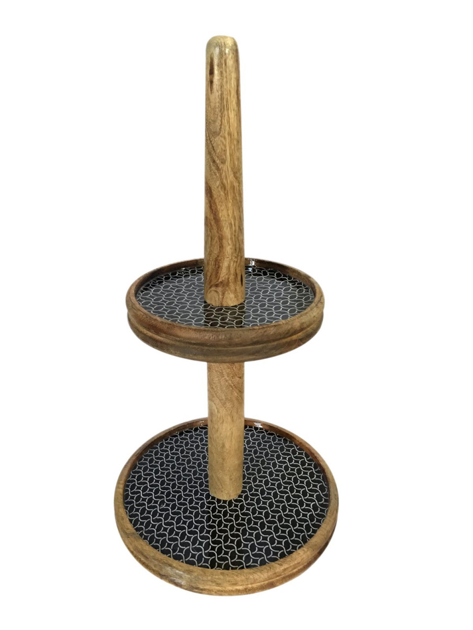 Two-tier stand Ø 30 cm, mango wood with ceramic decor, food-safe