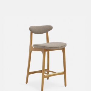 200-190 Bar Stool - Seat Height 65 cm - Beige Bouclé - Natural Wood