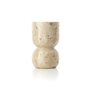 The Travertine Vessel Pillar Candle Holder - Beige