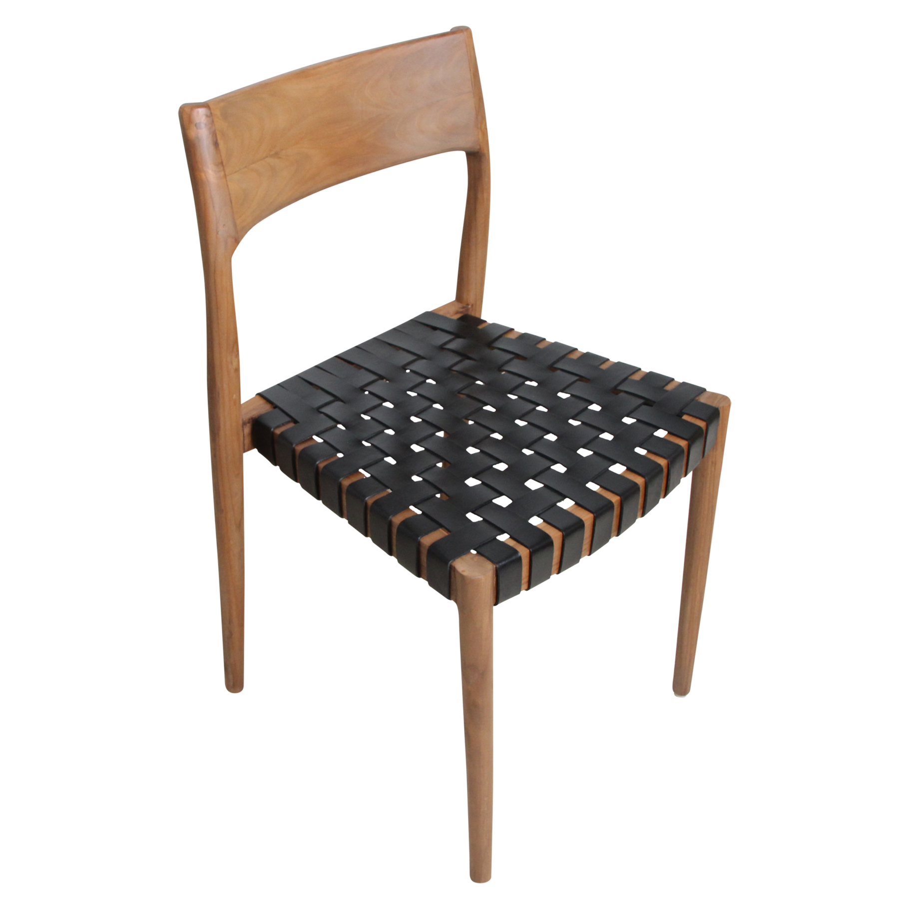 Freya teak dining chair with leather - Black (set of 2) - Image 4
