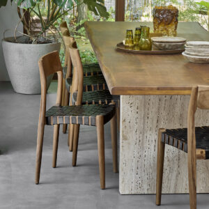 Freya teak dining chair with leather - Black (set of 2)