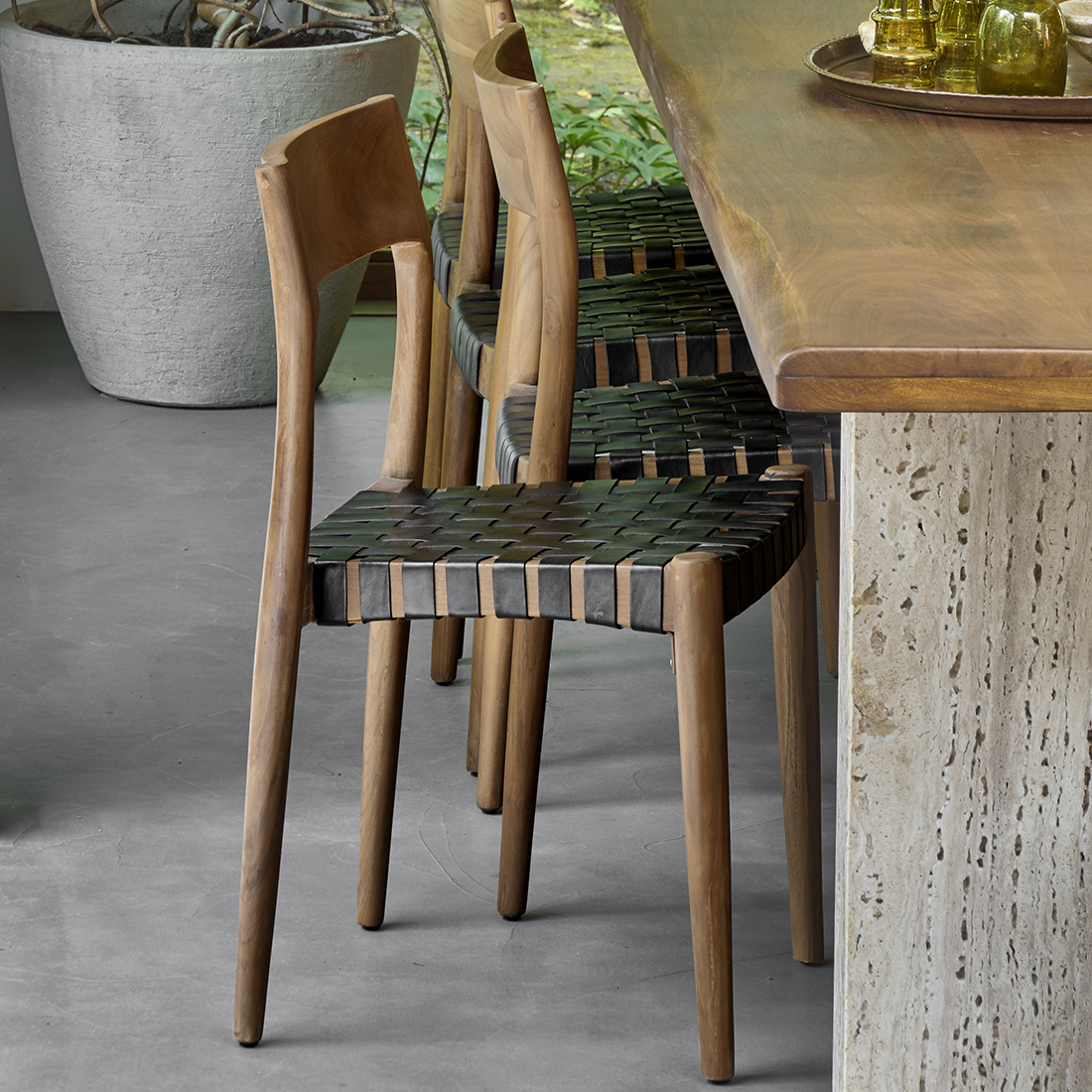 Freya teak dining chair with leather - Black (set of 2) - Image 9