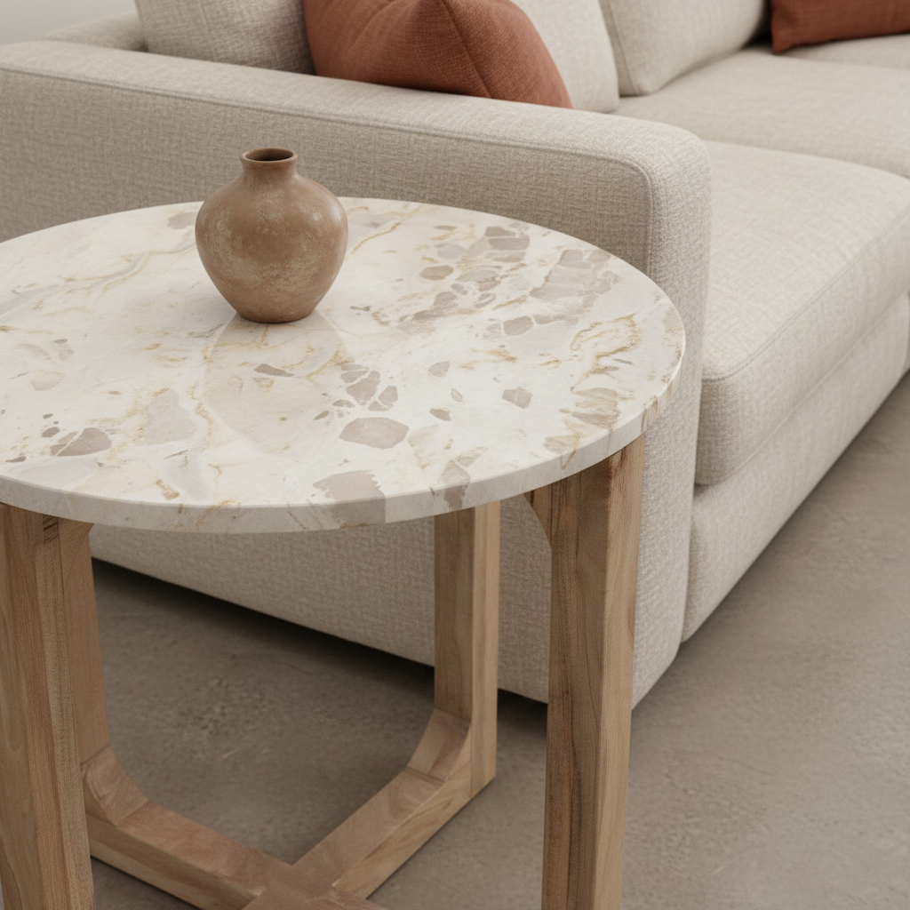 Marble side table Cream - 50x50x50 cm - Image 8