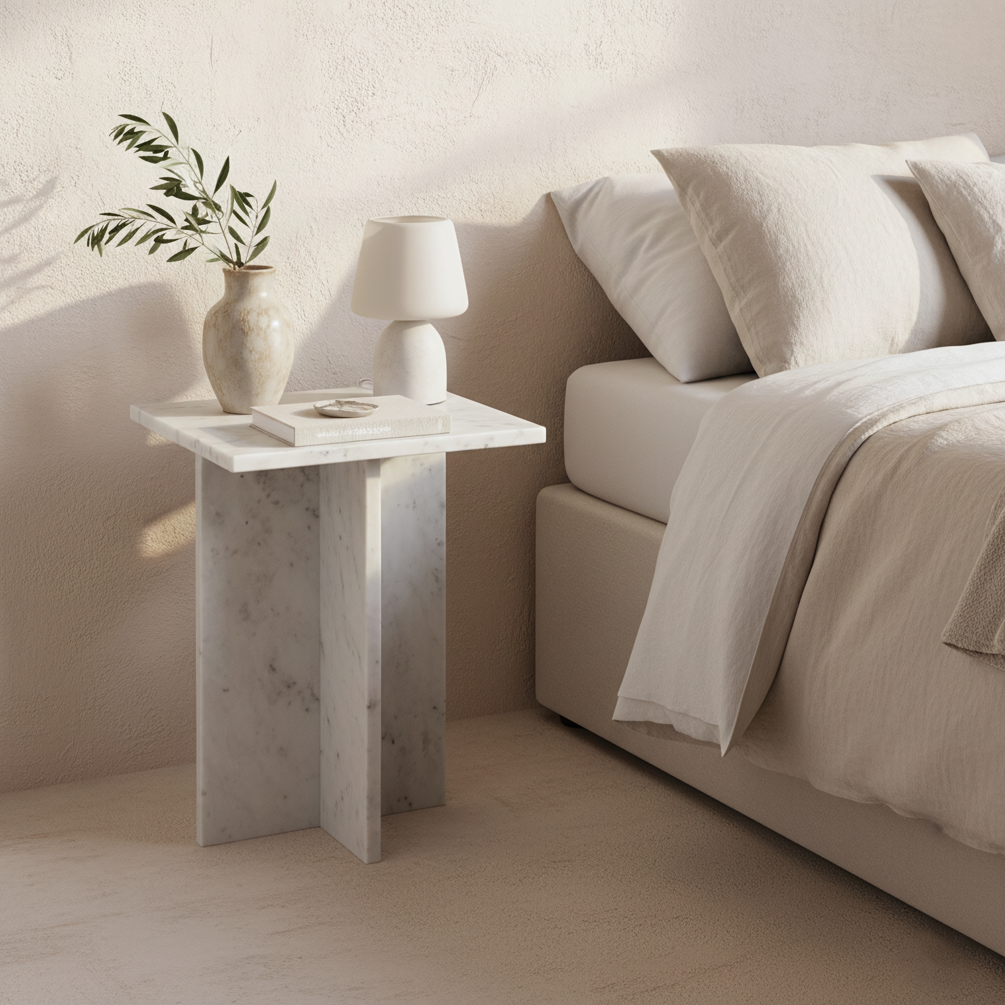 Beijing white marble side table - 35x35x50 cm - Image 5