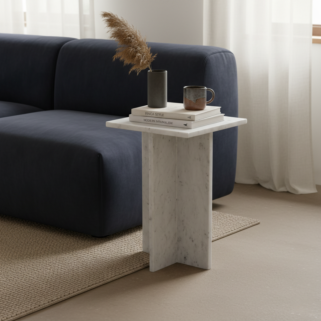 Beijing white marble side table - 35x35x50 cm - Image 9