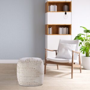 Tabouret avec assise en jute 45 x 45 x 45 cm – Pouf carré décoratif, coussin de sol et repose-pieds en jute naturelle