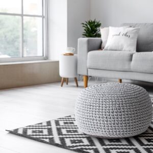 Mohair Floor Pouf/Seat (Ø 55 × H 37 Cm), Refillable