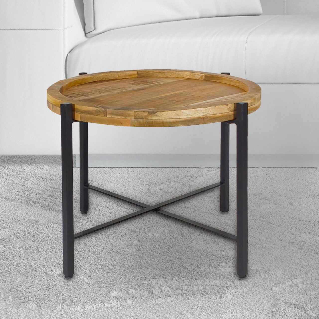 Sioux side table Ø55 cm, round coffee table for living room, metal frame