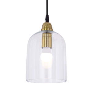 Pendant light, second choice, glass hanging lamp, clear glass, crown-shaped, brass, mouth-blown