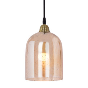 Amber-coloured pendant light, second-grade textured glass shade, brass crown fitting