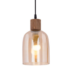 Pendant light, second choice, amber, hanging lamp, ceiling light, crown, wood, mouth‑blown