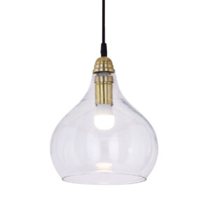 Pendant/ceiling light (second choice) — drop-shaped, crystal-clear crown, brass