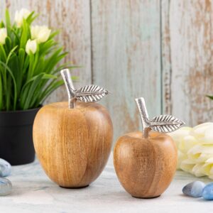 Decorative figures 2-piece set of apples H15/13 x 9/8 cm display apple-look mango wood aluminium