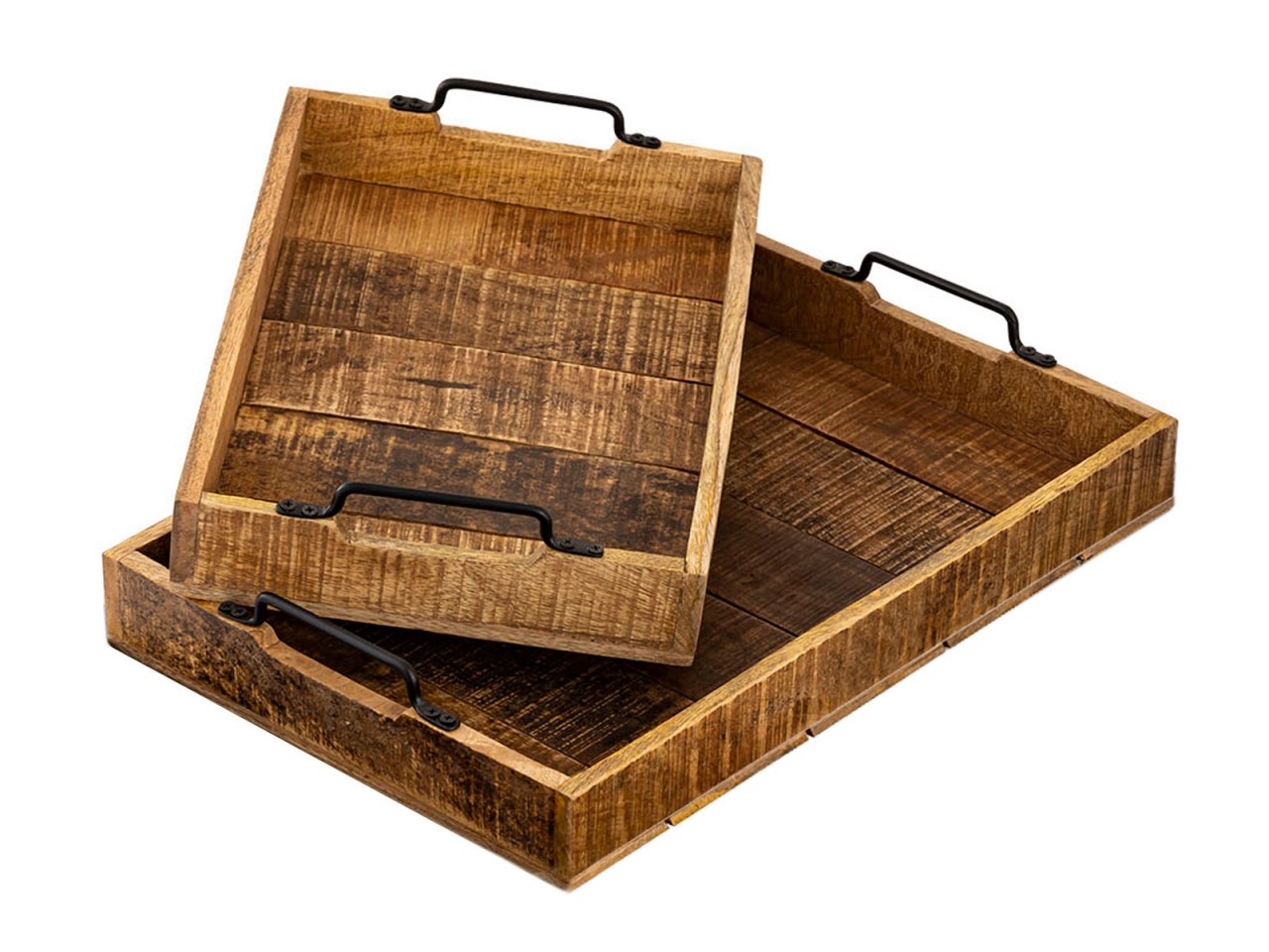Set of 2 Wooden Serving Trays, 46 x 31 cm, Decorative Mango Wood Trays