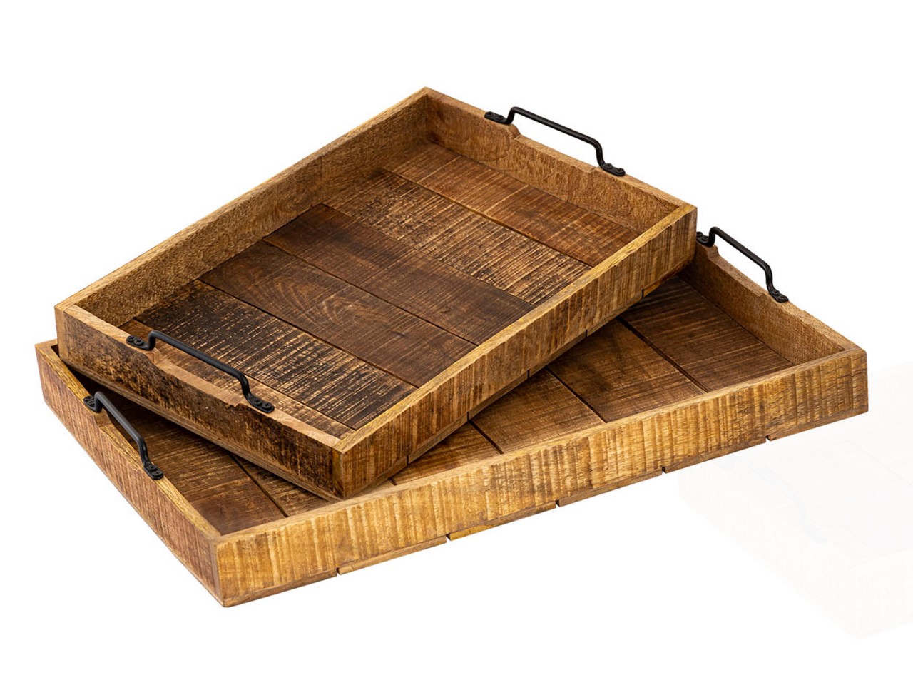 Set of 2 Wooden Serving Trays, 46 x 31 cm, Decorative Mango Wood Trays - Image 2