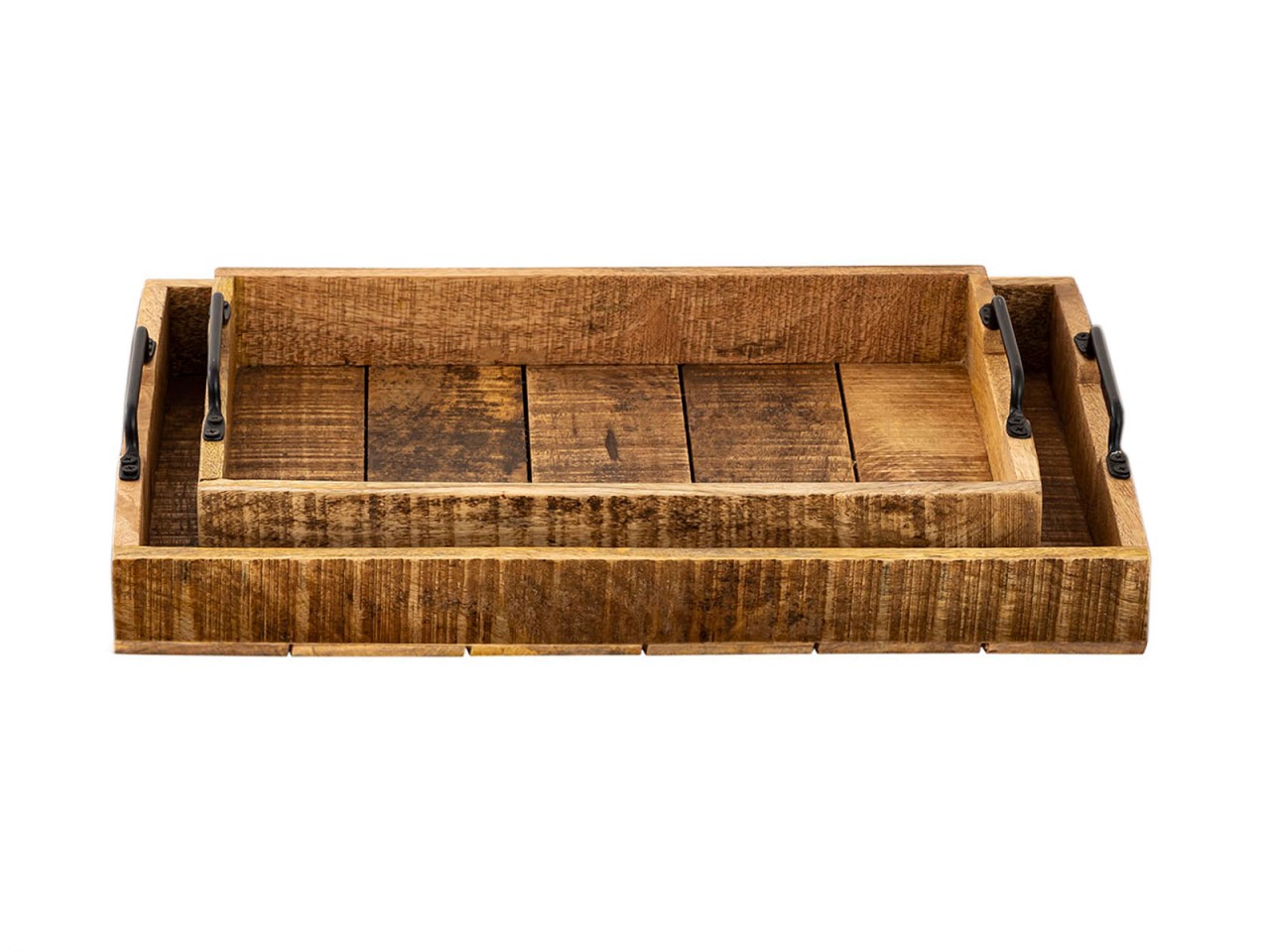 Set of 2 Wooden Serving Trays, 46 x 31 cm, Decorative Mango Wood Trays - Image 3