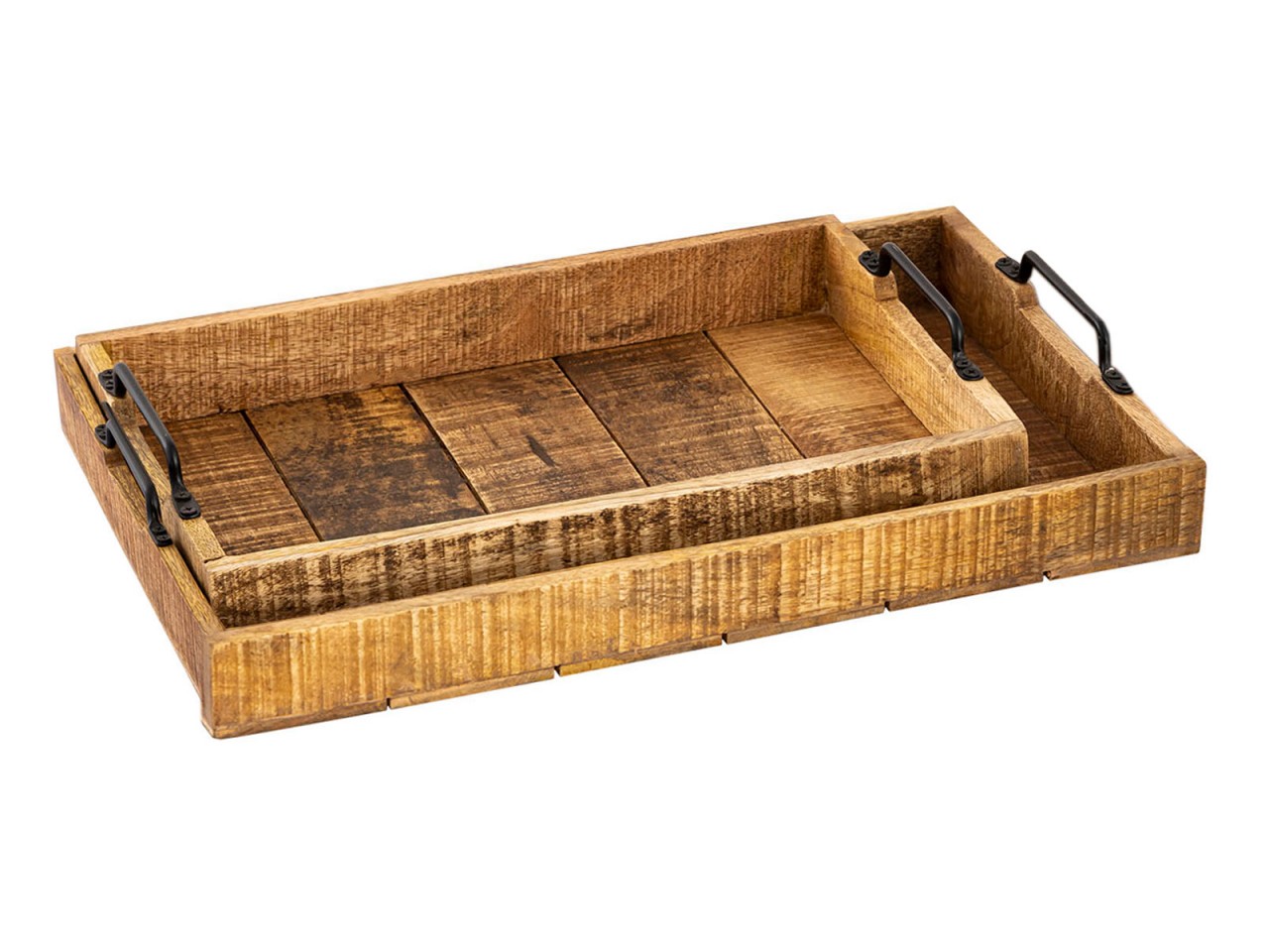 Set of 2 Wooden Serving Trays, 46 x 31 cm, Decorative Mango Wood Trays - Image 4
