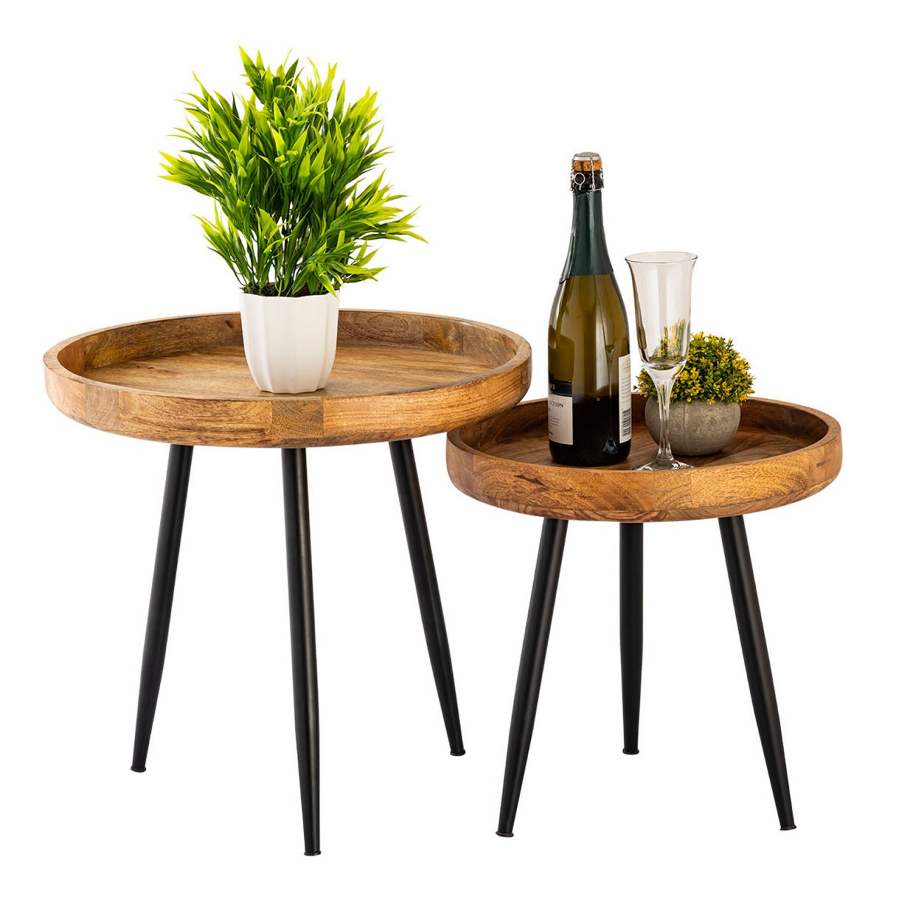 Vancouver round wooden side/coffee table Ø 40 or 50 cm, 2nd choice, living room table, matt black legs - Image 4