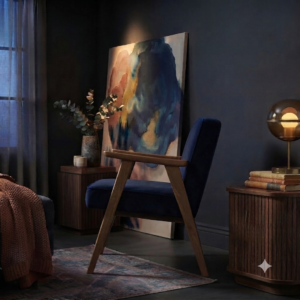 366 Armchair Velvet Indigo Dark Wood